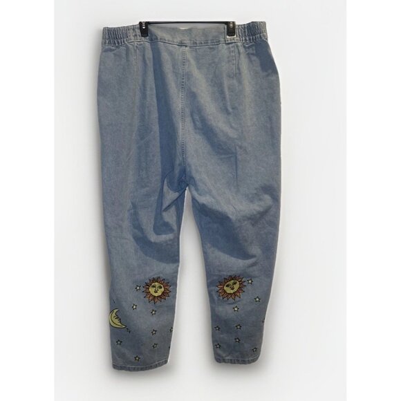 Lucy & Yak Womens Light Wash Blue Sun Moon Star Embroidered High Waist Jeans 44R - Picture 6 of 13